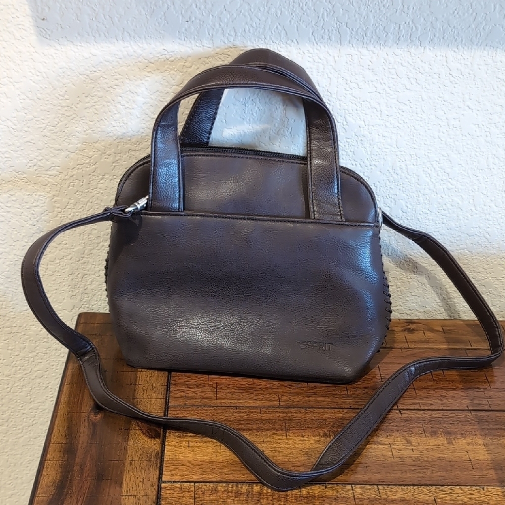 Esprit Brown Faux Leather Purse Hand Bag With Shoulder Strap - Picture 1 of 12